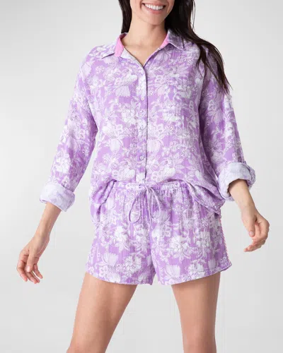 Pj Salvage Summer Days Floral-print Cotton Pyjama Set In Violet
