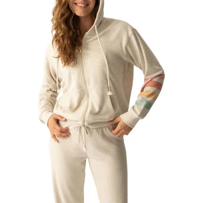 Pj Salvage Sunshine Mind Zip Front Hoodie In Light Oatmeal