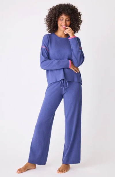 Pj Salvage Sweater Weather Flare Leg Pajamas In Dark Periwinkle
