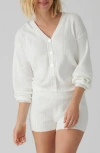 Pj Salvage Sweetheart Lace-trim Pointelle Cardigan In Ivory