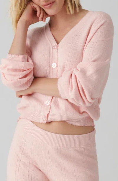 Pj Salvage Sweetheart Cotton Pointelle Cardigan In Pale Pink