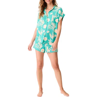 Pj Salvage Tahitian Tropics Cotton Gauze Short Pajamas In Sea Green