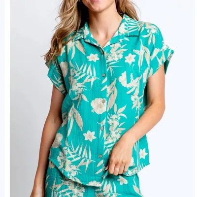 Pj Salvage Tahitian Tropics Short Sleeve & Pant Set In Sea Green