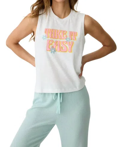 Pj Salvage Take It Easy Graphic Sleeveless Tank In White