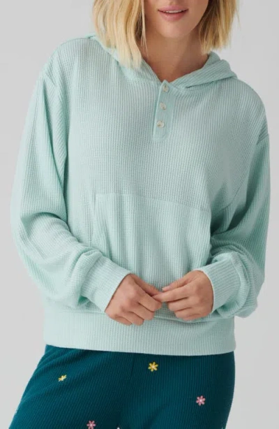 Pj Salvage Take It Easy Waffle Knit Hooded Henley In Seafoam