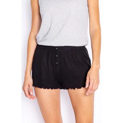 Pj Salvage Textured Essentials Ribbed Knit Shorts In Black