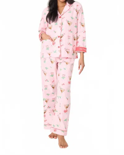 Pj Salvage Tini Time Drink Print 3-piece Flannel Pajama Set In Pink