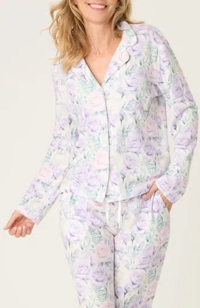 Pj Salvage Violet Rose Long Sleeve Thermal Pajama Top In White