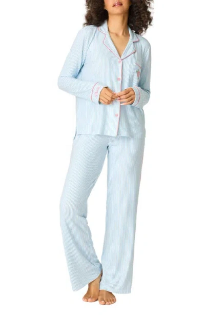 Pj Salvage Western Blooms Stripe Butter Jersey Pajamas In Blue