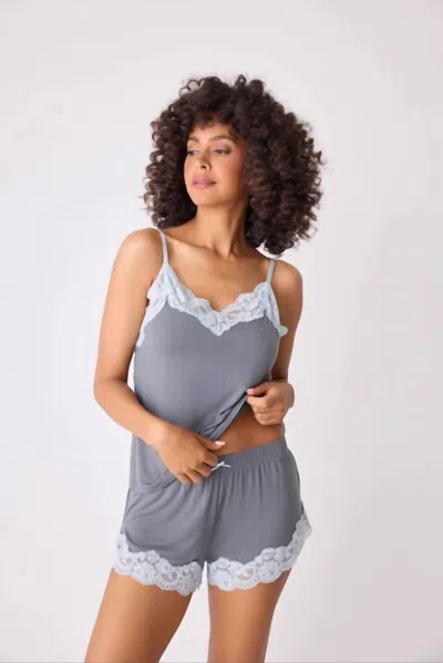 Pj Salvage Wild Dreams Modal And Lace Pajama Set In Charcoal In Gray