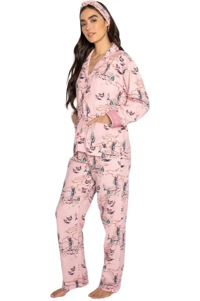 Pj Salvage Wild Heart Cowboy Flannels Pajama Set In Pink Mist