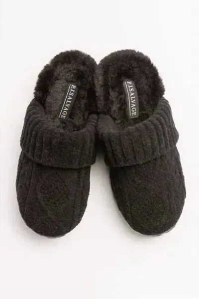 Pj Salvage Women's Cable Knit Slides In Black In Gray