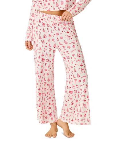 Pj Salvage Women's Femme De Noel Christmas Flocked-dot Wide-leg Pants In Pink