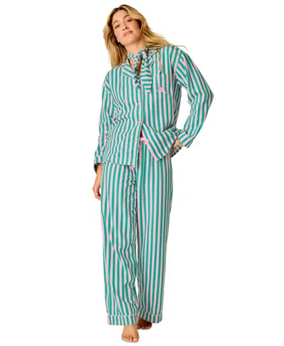 Pj Salvage Women's Flannel Long-sleeve Print Top And Pants, 2-piece Set In Blue