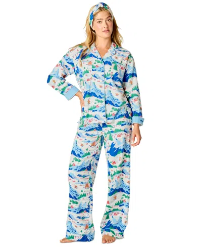 Pj Salvage Women's Flannel Long-sleeve Print Top And Pants, 2-piece Set In Blue