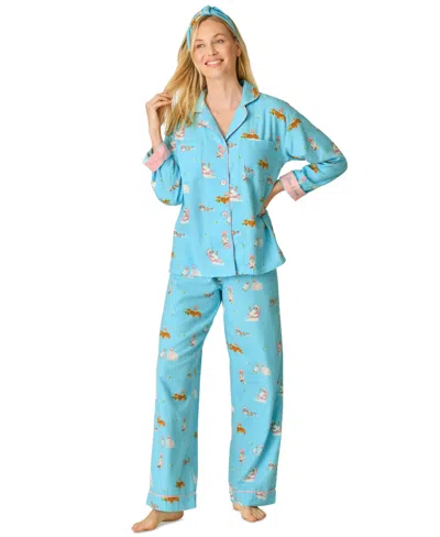 Pj Salvage Women's Flannel Long-sleeve Print Top And Pants, 2-piece Set In Blue