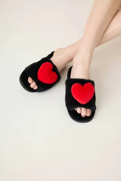 Pj Salvage Women's Heart Love Slides In Red/black In Multi