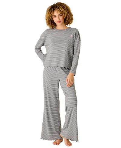 Pj Salvage Women's Icon Stripes Brushed Pointelle Long-sleeve Pajama Set In Dark H Grey