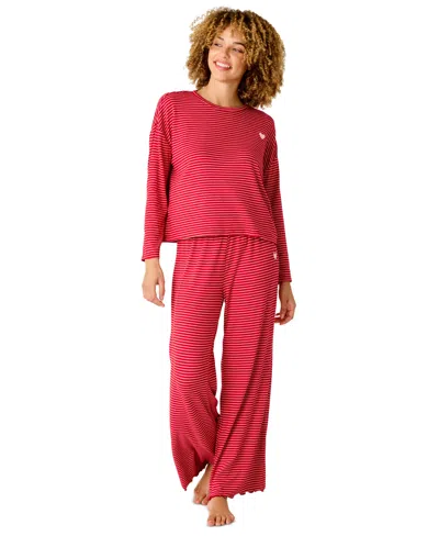 Pj Salvage Women's Icon Stripes Brushed Pointelle Long-sleeve Pajama Set In Lipstick