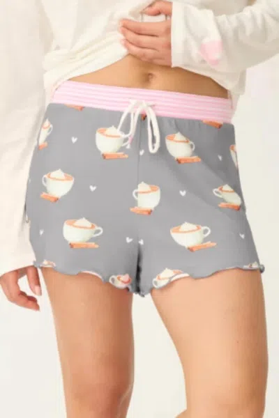 Pj Salvage Women's Love You A Latte Coffee Print Shorts In Charcoal In Gray