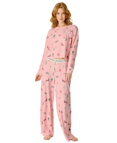 Pj Salvage Women's Waffle-knit Boyfriend Boxer Long-sleeve Top And Pants, 2-piece Set In Pink