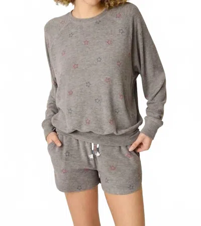 Pj Salvage Woof Star Print Long Sleeve Top In Dark Grey In Gray