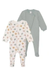 Pl Baby By Petit Lem 2-pack Assorted Footies In Pumpkin