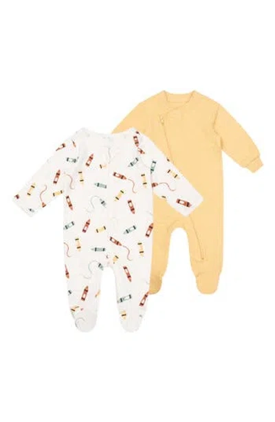 Pl Baby By Petit Lem 2-pack Assorted Footies In Yellow