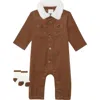 Pl Baby By Petit Lem 2-piece Fleece Collar Corduroy Romper Set In Rust
