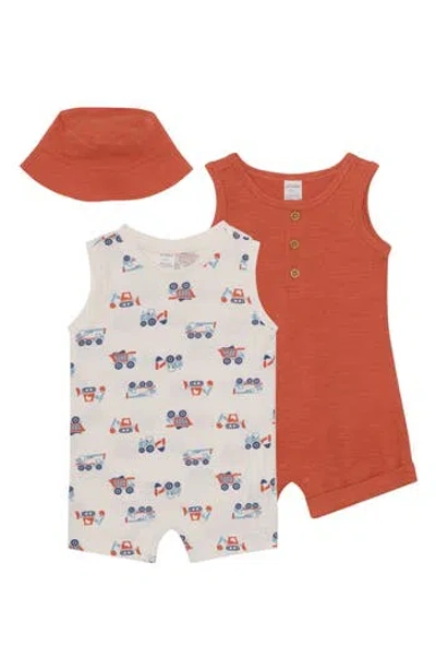 Pl Baby By Petit Lem 2-pack Assorted Rompers & Bucket Hat Set In Multi