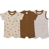 Pl Baby By Petit Lem 3-pack Rompers In Brown