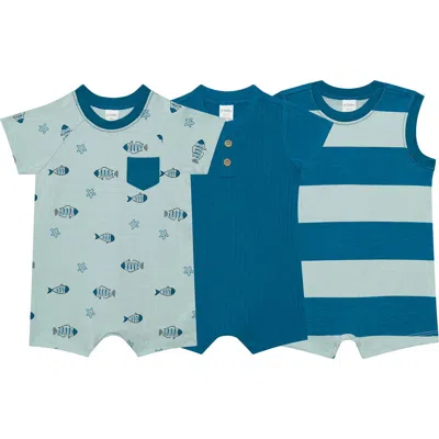 Pl Baby By Petit Lem 3-pack Rompers In Fish