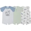 Pl Baby By Petit Lem 3-pack Rompers In Light Heather Grey