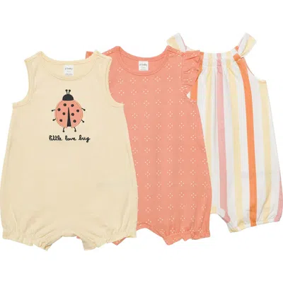 Pl Baby By Petit Lem 3-pack Rompers In Light Yellow