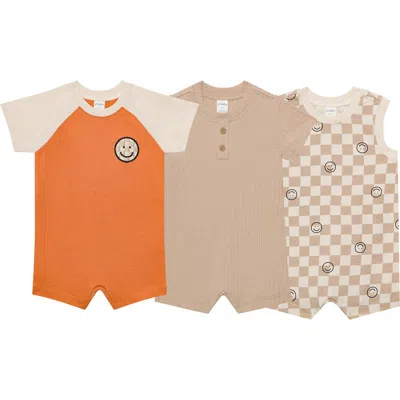Pl Baby By Petit Lem 3-pack Rompers In Orange