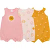Pl Baby By Petit Lem 3-pack Rompers In Sun