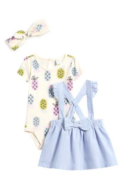Pl Baby By Petit Lem 3-piece Bodysuit, Pinafore Dress & Headband Set In Yellow