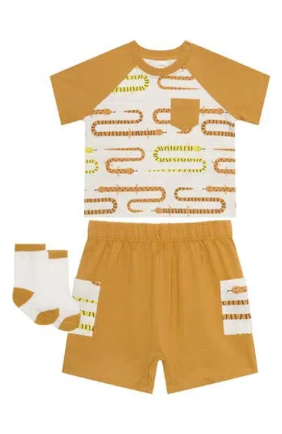 Pl Baby By Petit Lem 3-piece Dino Check Set In Yellow