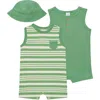 Pl Baby By Petit Lem 3-piece Romper & Hat Set In Green