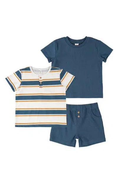 Pl Baby By Petit Lem Kids'  3-piece T-shirt & Shorts Set In Blue Ocean