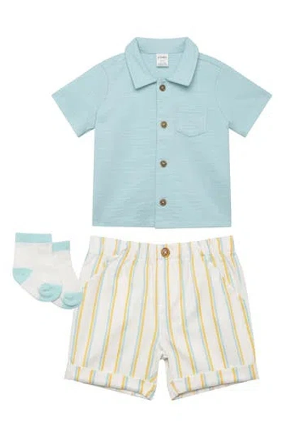 Pl Baby By Petit Lem 3-piece Terry Polo & Shorts Set