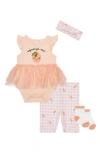 Pl Baby By Petit Lem 4-piece Citrus Print Bodysuit Set In Pea-lemon