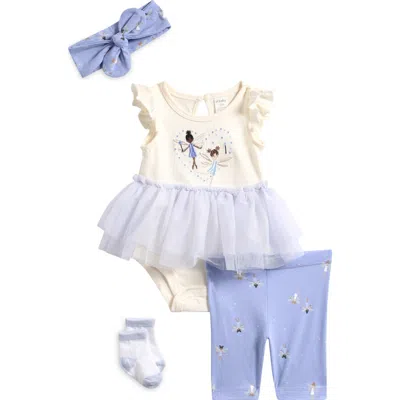 Pl Baby By Petit Lem 4-piece Dancer Tutu Bodysuit, Leggings, Socks & Headband Set In Multi