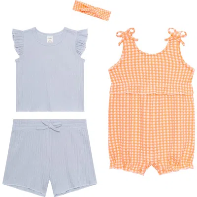 Pl Baby By Petit Lem 4-piece Top, Shorts, Romper & Headband Gift Set In Multi