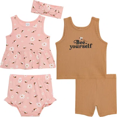 Pl Baby By Petit Lem 5-piece Bee Theme Set In Camel Bee