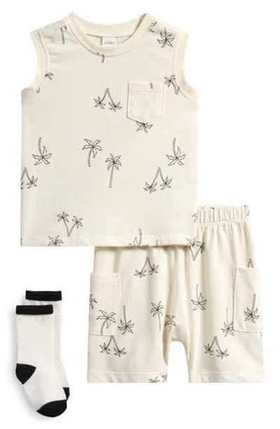 Pl Baby By Petit Lem Animal Print Tank, Shorts & Socks Set In Neutral