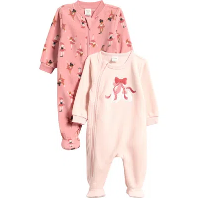 Pl Baby By Petit Lem Assorted 2-pack Footies In Pink