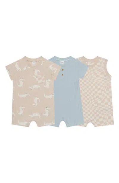 Pl Baby By Petit Lem Assorted 3-pack Animal Rompers In Multi