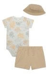 Pl Baby By Petit Lem Bodysuit, Shorts & Hat Set In Beige Tropical