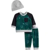 Pl Baby By Petit Lem Colorblock Sweatshirt, Joggers & Hat Set In Green